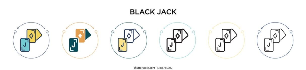Black jack icon in filled, thin line, outline and stroke style. Vector illustration of two colored and black black jack vector icons designs can be used for mobile, ui, web