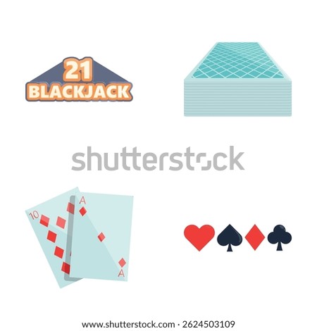 Black jack icons set cartoon vector. Various casino poker cards. Pastime, addiction