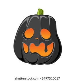 Black Jack O Lantern, Cute Creepy Spooky Halloween Pumpkin Decor Flat Vector Illustration