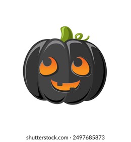 Black Jack O Lantern, Cute Creepy Spooky Halloween Pumpkin Decor Flat Vector Illustration