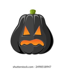 Black Jack O Lantern, Cute Creepy Spooky Halloween Pumpkin Decor Flat Vector Illustration