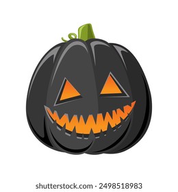 Black Jack O Lantern, Cute Creepy Spooky Halloween Pumpkin Decor Flat Vector Illustration