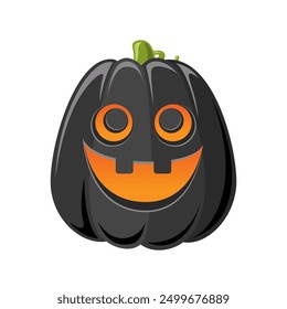 Black Jack O Lantern, Cute Creepy Spooky Halloween Pumpkin Decor Flat Vector Illustration