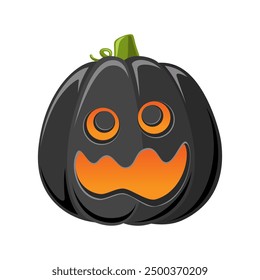 Black Jack O Lantern, Cute Creepy Spooky Halloween Pumpkin Decor Flat Vector Illustration