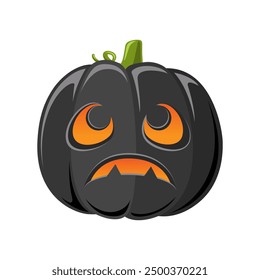 Black Jack O Lantern, Cute Creepy Spooky Halloween Pumpkin Decor Flat Vector Illustration