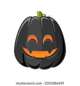 Black Jack O Lantern, Cute Creepy Spooky Halloween Pumpkin Decor Flat Vector Illustration