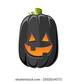 Black Jack O Lantern, Cute Creepy Spooky Halloween Pumpkin Decor Flat Vector Illustration