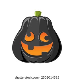 Black Jack O Lantern, Cute Creepy Spooky Halloween Pumpkin Decor Flat Vector Illustration