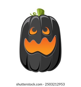 Black Jack O Lantern, Cute Creepy Spooky Halloween Pumpkin Decor Flat Vector Illustration