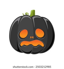 Black Jack O Lantern, Cute Creepy Spooky Halloween Pumpkin Decor Flat Vector Illustration