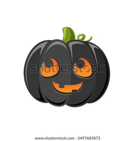 Black Jack O Lantern, Cute Creepy Spooky Halloween Pumpkin Decor Flat Vector Illustration