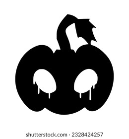 Black Jack o lantern silhouette. Traditional decoration symbol of Halloween celebration. Scary vector illustration isolated on white background. Creepy pumpkin face.