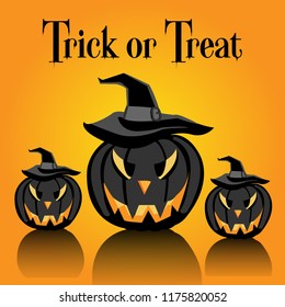 Black Jack O Pumpkin in Halloween day on orange light background.