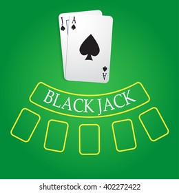 Black Jack Playing Cards On Casino Table Vector Illustrations