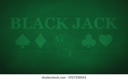 Black Jack Table Background In Green Color. Green Cloth Gambling Field. Vector Illustration.