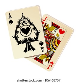 Black Jack. Two cards on white background.