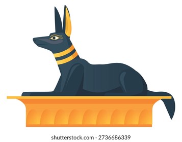Black jackal statue. Ancient egyptian god landmark