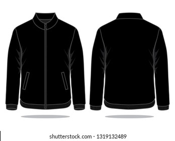 Black Jacket With Stand Up Collar Template On White Background.
Front and Back View.