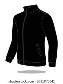 Black Jacket with Stand Up Collar Template On White Background, Vector File