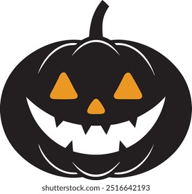 A Black jack-o'-lantern  of happy Halloween with big smile facial expression, happy pumpkin vector illustration on white background.