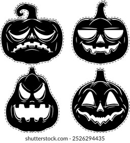 Vetor de conjunto jack-o-lantern preto. Conjunto de silhueta lanterna.