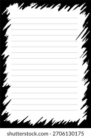 Borde dentado negro sobre Ilustración vectorial de papel rayado blanco, perfecto para notas, mensajes o Elementos de diseño.