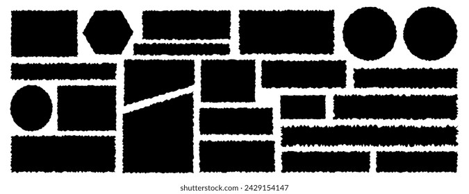 Black jagged, ripped paper shapes, banners vector illustration set