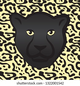 Black Jaguar Face or Predatory Panther Muzzle with Fur Texture. Vector Illustration of African Wild Cat for Trendy Animal Prints
