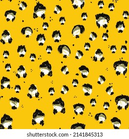 Black Jaguar Vector Seamless Pattern. Yellow Drawing Cheetah Handmade Tiles Pattern. Crumpled Printed Tie Olive Panther Design. Swamp Leopard Animal Texture.