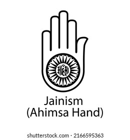 Black Jainism, Ahimsa hand religious symbol. Conceptual content