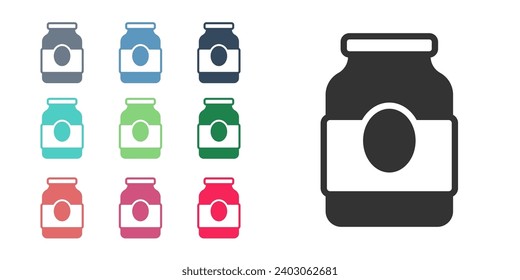 Schwarzes Marmeladensymbol einzeln auf weißem Hintergrund. Stellen Sie die Symbole bunt ein. Vektorgrafik