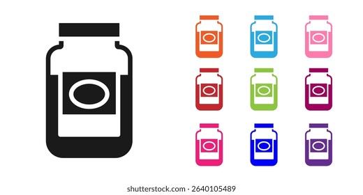 Black Jam jar icon isolated on white background. Set icons colorful. Vector