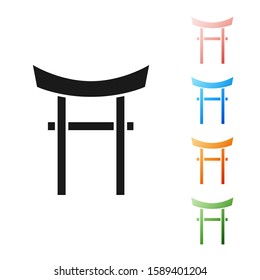 Black Japan Gate icon isolated on white background. Torii gate sign. Japanese traditional classic gate symbol. Set icons colorful. Vector Illustration