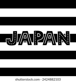 black japan silhouette or flat stripes illustration of flag logo text for japanese with national icon and nation shape country as patriotic to texture
