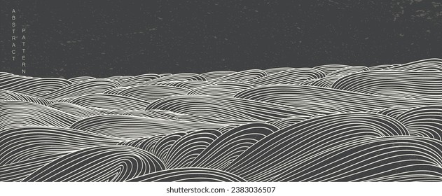 	
Black Japanese background with line wave pattern vector. Abstract template with geometric pattern. Mountain layout design in oriental style