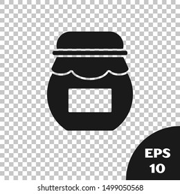 Black Jar of honey icon isolated on transparent background. Food bank. Sweet natural food symbol.  Vector Illustration