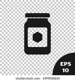 Black Jar of honey icon isolated on transparent background. Food bank. Sweet natural food symbol.  Vector Illustration