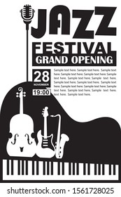 black jazz festival poster with music instruments