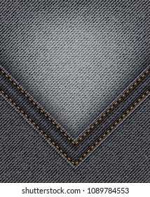 Black jeans angle with orange stitches on jeans background.