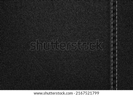 Black jeans denim texture pattern background. Apparel sturdy cotton twill fabric pattern. Modern western clothing fabric, apparel textile or fashion material realistic vector backdrop with stitch Foto stock © 