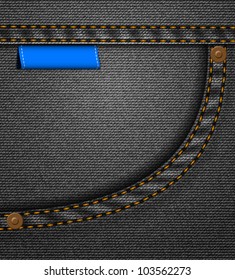 Black jeans pocket with blue stitched label