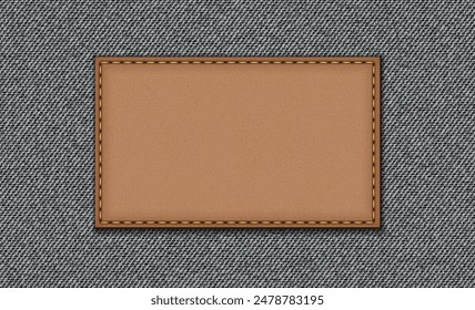 Black jeans texture. Denim background. Leather badge, denim label.