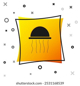 Black Jellyfish icon isolated on white background. Yellow square button. Vector