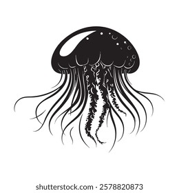 A black jellyfish with long tentacles