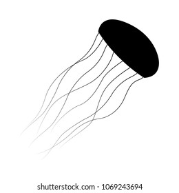 Black jellyfish on white background.  Icon of sea jelly. Vector illustration.