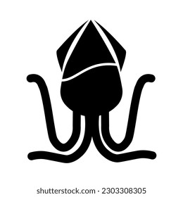 Black Jellyfish Squid Medusa Octopus glyph silhouette icon with legs spread on the white background. Seafood. Editable color. EPS vector file