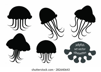 Black jellyfish vector silhouettes. Set of stylized jellyfish illustration.Eps 10.