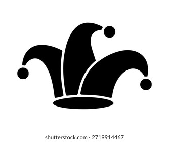 Sombrero de bufón negro con puntos y pompones de fondo blanco payaso tonto