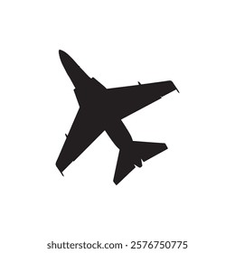 
Black jet fighter plane silhouette vector illustration on white background.