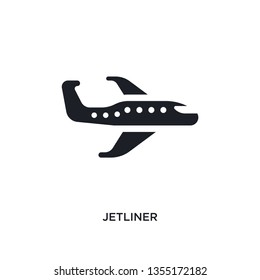 black jetliner isolated vector icon. simple element illustration from transportation concept vector icons. jetliner editable logo symbol design on white background. can be use for web and mobile